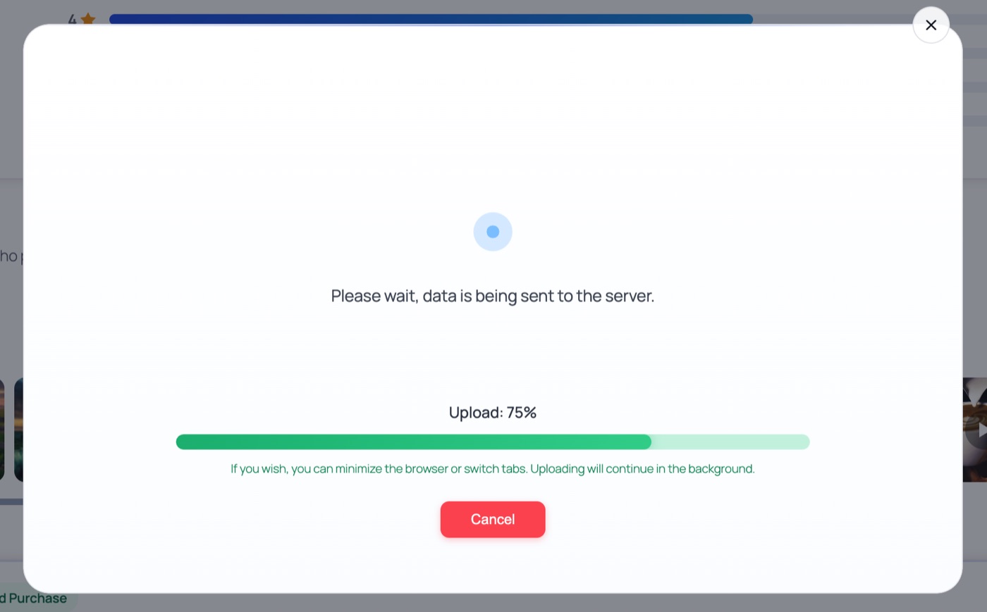 Upload mode of the WooCommerce review form with dynamic progress bar and percentage