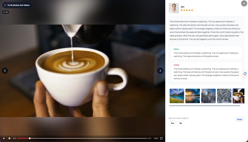 Detailed Review Modal & Video Player