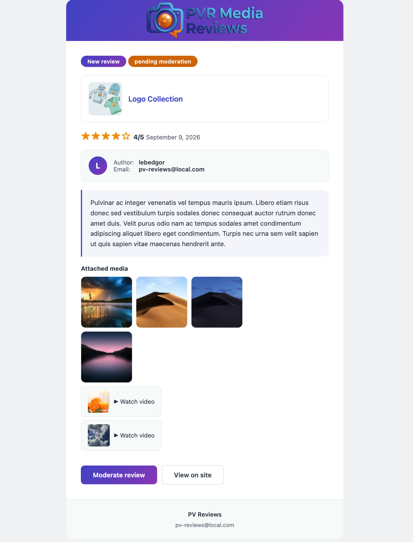 New review notification email for the store admin