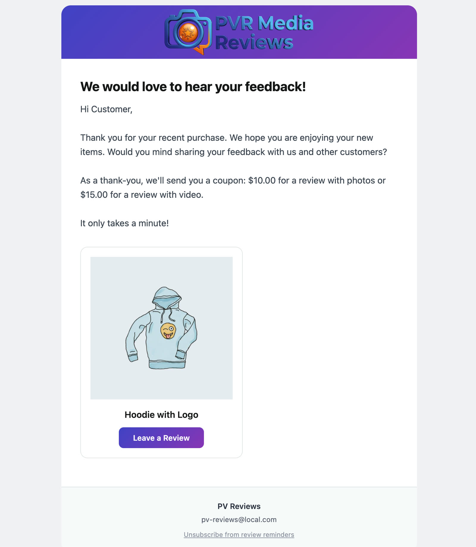 Review reminder email with store branding